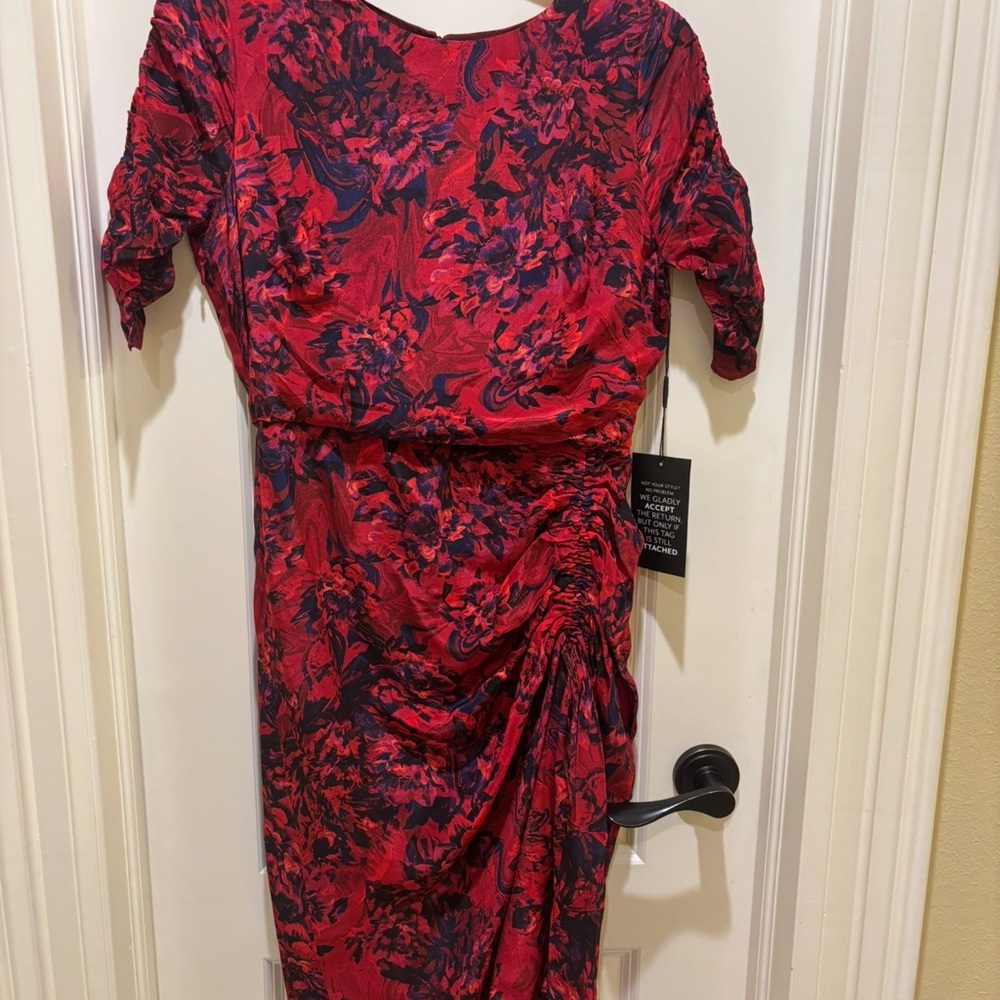 White House Black Market Red and Blue Midi Dress